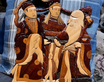 Beautiful Handcrafted Inlay Wooden Confucius and Wise Men Wall Hanging