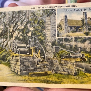 Cool Antique Linen Postcard of “Ruins of Old Spanish Sugar Mill”