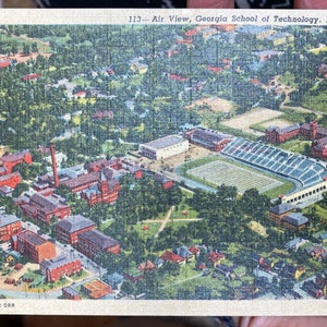 Cartão postal de linho antigo da Air View of Georgia School of Technology em Atlanta, Geórgia