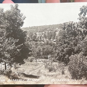 Antigo cartão postal com foto real RPPC da vista do Recharge Resort em Algonquin, Illinois