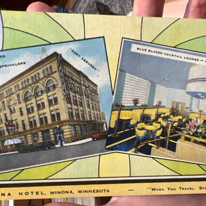 Wunderschöne Antike Leinen Postkarte von Winona Hotel in Winona, Minnesota