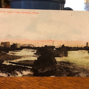 1911 Carte postale colorisée DE Middle Upper Falls RPPC de Spokane, Washington