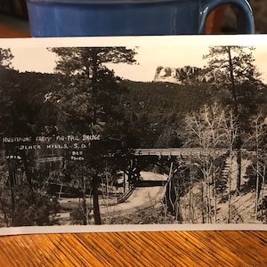 RPPC Photo Postcard Mount Rushmore Pig Tail Bridge Black Hills South Dakota Bell Photo