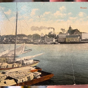 Cool Antique Postcard Ships and Waterway Waterfront in Brewer, Maine from 1912