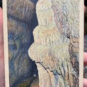 Cool Antique Linen Postcard of Terrace Fountain, White Rock Formation, Niagara Cave, Iowa, Minnesota Line