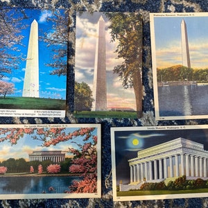 5 impressionantes cartões postais antigos da década de 1930 do Washington Memorial e do Lincoln Memorial em Washington DC