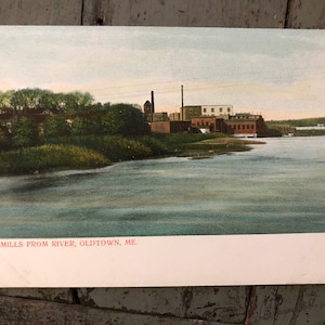 Cartão Postal Woollen Mills Oldtown Maine do início dos anos 1900