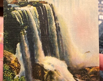 Gorgeous Antique Linen Postcard of Horseshoe Falls from Goat Island at Niagara Falls