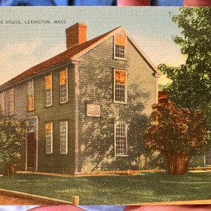 Antike Leinen Postkarte von Hancock-Clark House in Lexington, Massachusetts