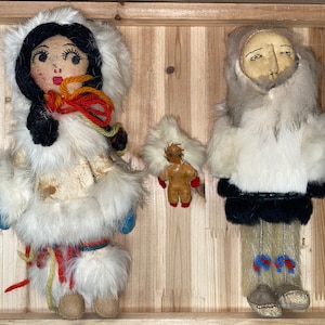 Darling Antique Alaskan Inuit Eskimo Seal Pelt Doll Family