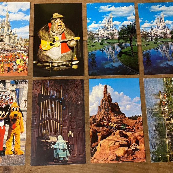 Vintage Lot of 8 RPPC Real Photo Postcards of Walt Disney World Country Bear Jamboree, Mine Train, Cinderella Castle, Tom Sawyer Island, etc