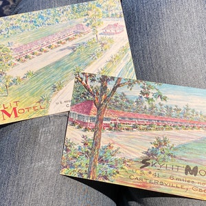 Belle paire de 2 cartes postales vintage de Skylit Motel à Cartersville, Géorgie
