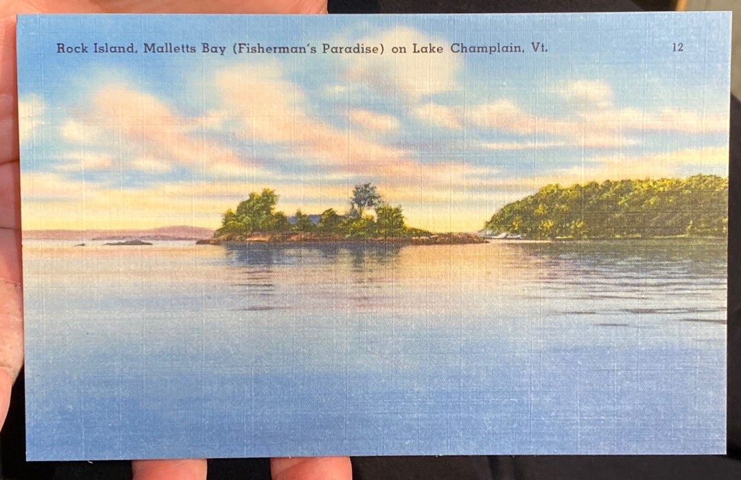 Lovely Antique Linen Postcard of Rock Island Malletts Bay Etsy UK