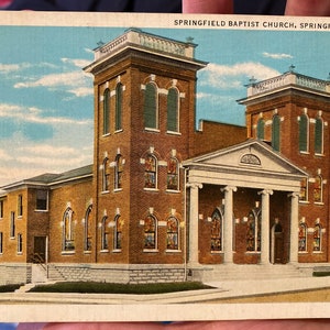 Antikes Leinen Postkarte von Springfield Baptist Church in Springfield, Tennessee