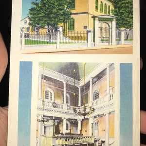 Schöne antike Leinen Postkarte von innen und außen der ältesten Enthraune in Newport, Rhode Island