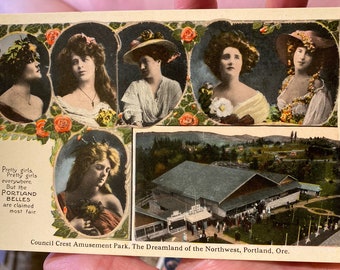 Antique Colorized Postcard of Council Crest Amusement Park Portland Oregon