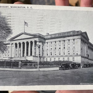 Splendida cartolina in lino antico del Tesoro degli Stati Uniti a Washington DC
