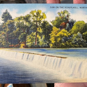 Fantastische antike Leinen Postkarte von Dam on the Schuylkill in North Reading, Pennsylvania