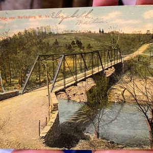 Antique vintage Carte postale colorisée de Schopports Ford Bridge près de Martinsburg, Virginie-Occidentale