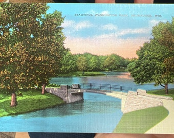 Beautiful Antique Linen Postcard of Beautiful Washington Park in Milwaukee, Wisconsin