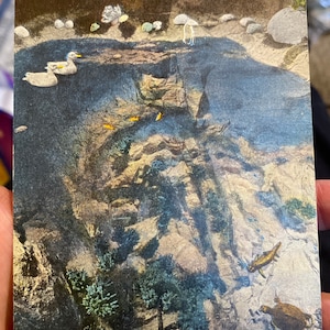Antigo cartão postal colorido de Mirror Lake nas Cavernas Fairyland em Rock City Gardens em Lookout Mountain, Geórgia