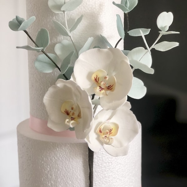 sugar  Orchid set of 3 sugar flowers handmade cake topper  wedding  edible white sugar decorations