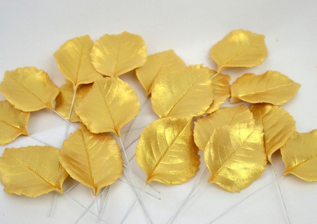 Foliage Rose Gold Leaves 5 Twigs Sugar Paste Handmade Cake Topper
