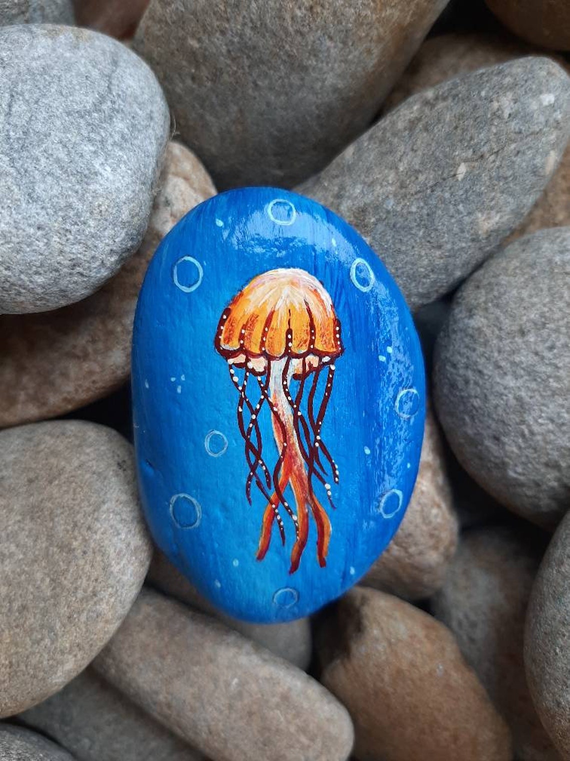 Jellyfish painted rock Etsy