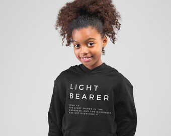 Kids Christian Hoodie: Light Bearer Black Pullover