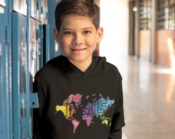 Kids Jesus World Map Hoodie: Christian Youth Sweatshirt