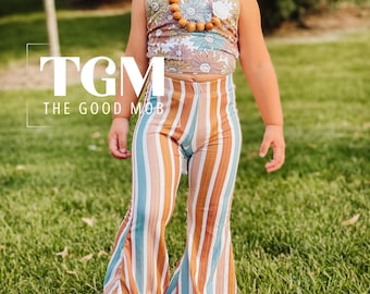 Retro Floral Halter Top & Bell Bottoms Set: 70s Style Toddler Outfit