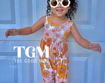 Handmade 70s Floral Baby Romper: Harem Jumpsuit Outfit