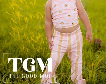Handmade 70s Style Toddler Outfit: Floral Halter Top & Bell Bottom Pants