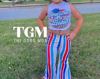 American Babe Halter Top & Bell Bottoms Set: 70s Toddler Outfit