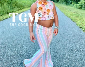 Toddler Halter Top & Bell Bottoms Set: 70s Style Pastel Outfit