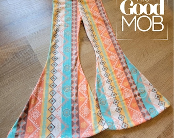 Southwest Boho Bell Bottoms: Rib Knit Flare Leggings for Toddlers