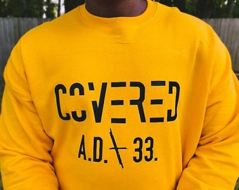 Sudadera cristiana: jersey unisex amarillo, con el logo del año 33 d. C.