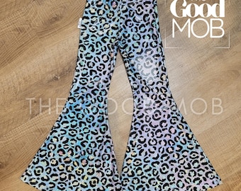 Girls Holographic Iridescent Leopard Bell Bottoms: Lainey Wilson Inspired Flares
