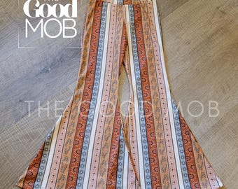 Toddler Girl 70s Bell Bottoms Boho Tribal Print: Lainey Wilson Inspired Knit Flare Pants