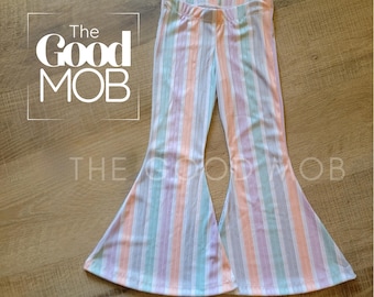 Retro Pastel Stripe Bell Bottoms: Handmade Knit Toddler Flare Pants