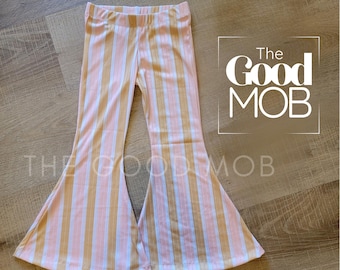 Handmade Rib Knit Bell Bottom Pants: Pastel Boho Baby Flares