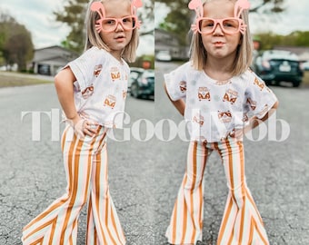Retro Van Print Bell Bottom Outfit: 70s Groovy Toddler Set