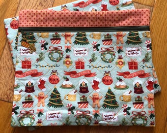 Bolsa acolchada para proyecto de punto de cruz con dulces de calabaza navideños