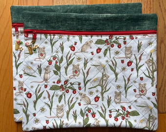 Strawberries Mice Quilted Cross-Stitch Project Bag