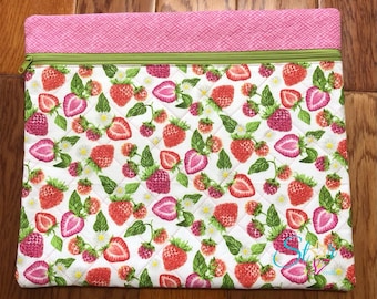 Strawberries Strawberries Quilted Cross-Stitch Project Bag
