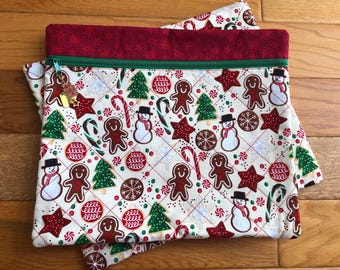 Holiday Gingerbread Cookies Quilted Cross-Stitch Project Bag