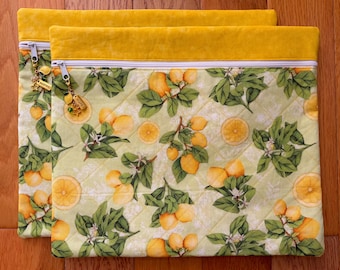 Yellow Lemon Quilted Cross-Stitching Project Bag