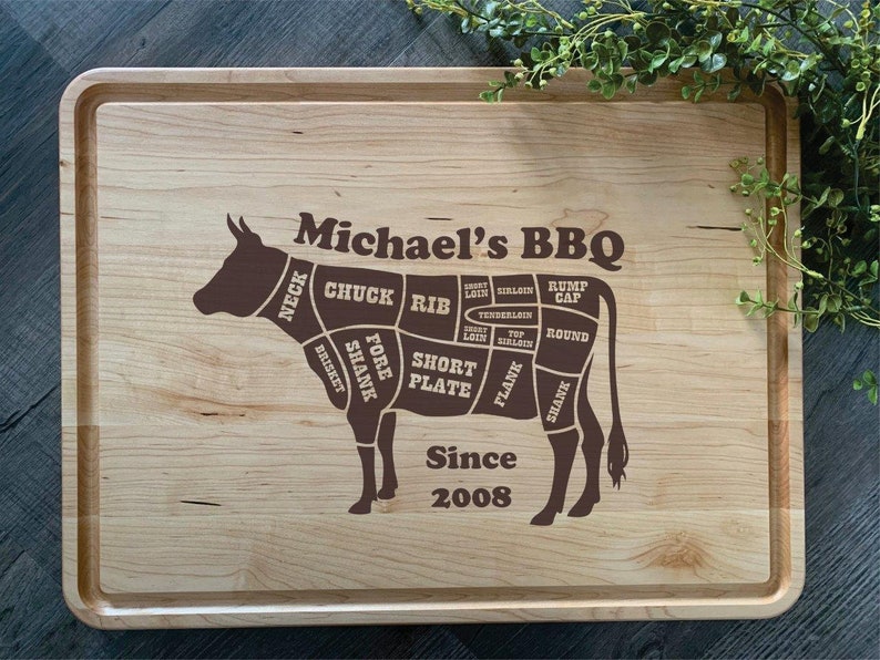 Large Cutting Board Meat Diagram Custom Great Gift Etsy