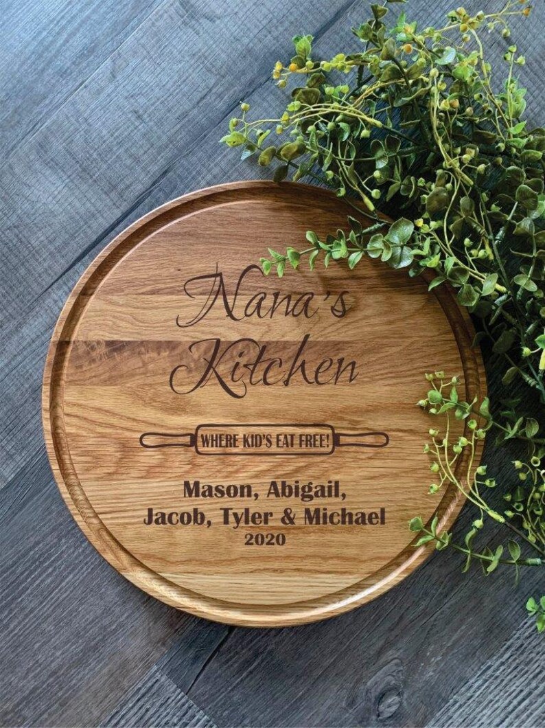 Nana's Kitchen Cutting Board,Grandma,Round,Personalized,Custom,Walnut,Cherry,Hard Maple,White Oak,Reversible,Mother's Day,Grandparent's Day, White Oak