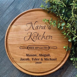 Nana's Kitchen Cutting Board,Grandma,Round,Personalized,Custom,Walnut,Cherry,Hard Maple,White Oak,Reversible,Mother's Day,Grandparent's Day, Cherry